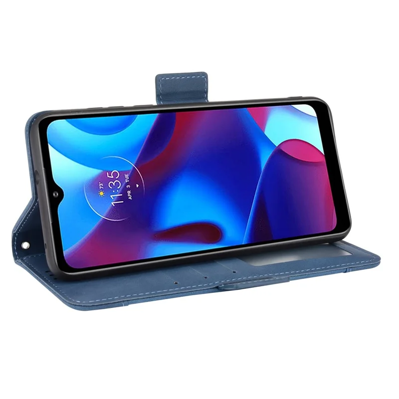 Multiple Card Slot Design PU Leather Wallet Stand Full-Protection Phone Cover Shell for Motorola G Pure - Blue