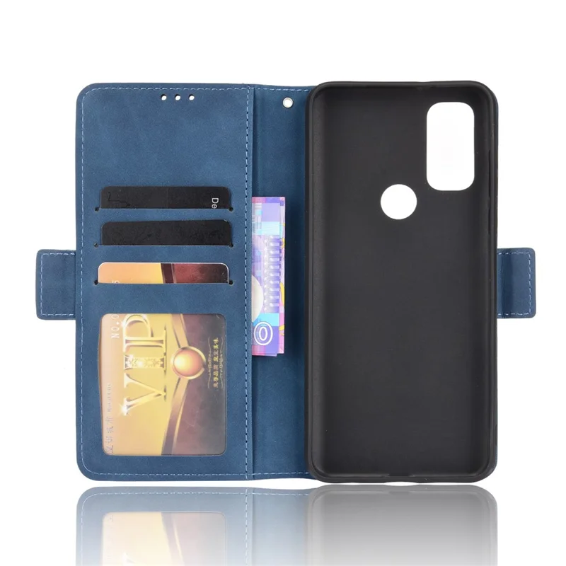 Multiple Card Slot Design PU Leather Wallet Stand Full-Protection Phone Cover Shell for Motorola G Pure - Blue