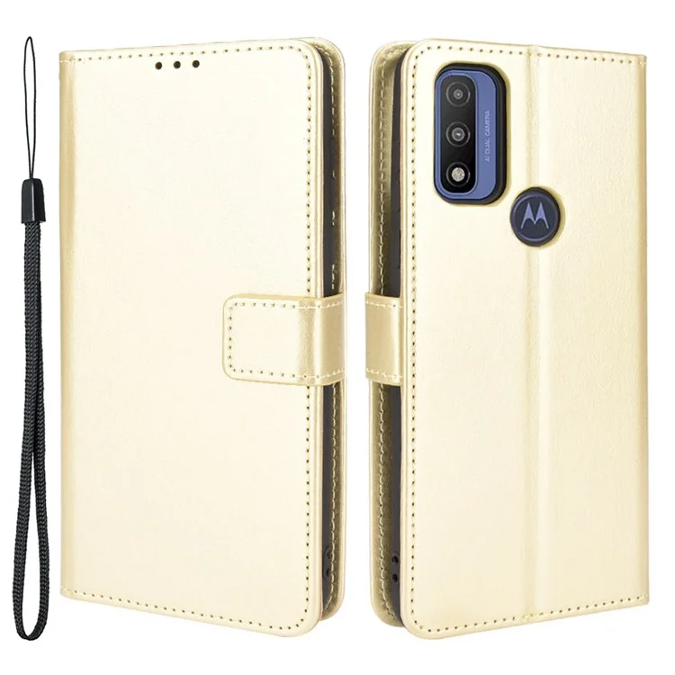 Stand Book Design Crazy Horse Texture pu Flip Folio Portefeuille Caisse de Téléphone Avec Sangle Pour Moteur G Pure - or