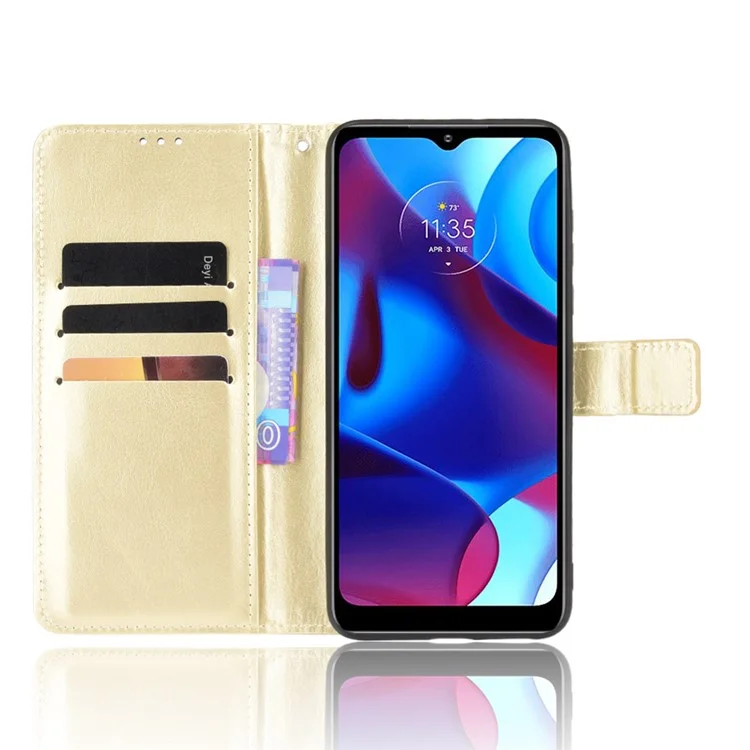 Stand Book Design Crazy Horse Texture pu Flip Folio Portefeuille Caisse de Téléphone Avec Sangle Pour Moteur G Pure - or