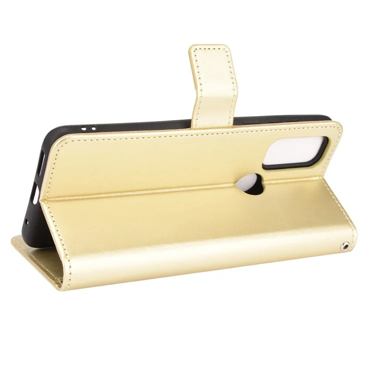 Stand Book Design Crazy Horse Texture pu Flip Folio Portefeuille Caisse de Téléphone Avec Sangle Pour Moteur G Pure - or