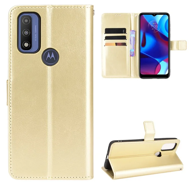 Stand Book Design Crazy Horse Texture pu Flip Folio Portefeuille Caisse de Téléphone Avec Sangle Pour Moteur G Pure - or