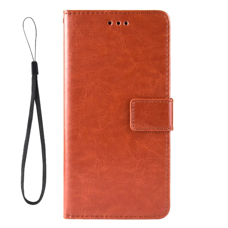 Ställbar böckesdesign med crazy horse-struktur, vikbar PU-läderfodral med rem för Motorola G Pure - Brun