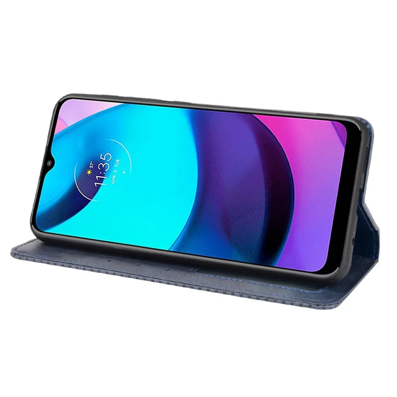 Cubierta Práctica de Soporte de Billetera Retro Textured Surfate Anti-Drop Telephone Case de Cuero Para Motorola Moto E20 - Azul