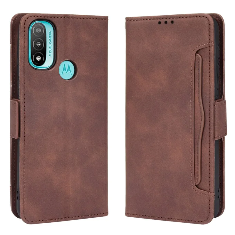 Scratch Resistant Flip Phone Case Multiple Card Slot Design PU Leather Wallet Cover Protector for Motorola Moto E20 - Brown