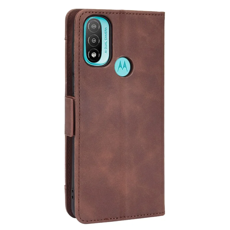 Scratch Resistant Flip Phone Case Multiple Card Slot Design PU Leather Wallet Cover Protector for Motorola Moto E20 - Brown