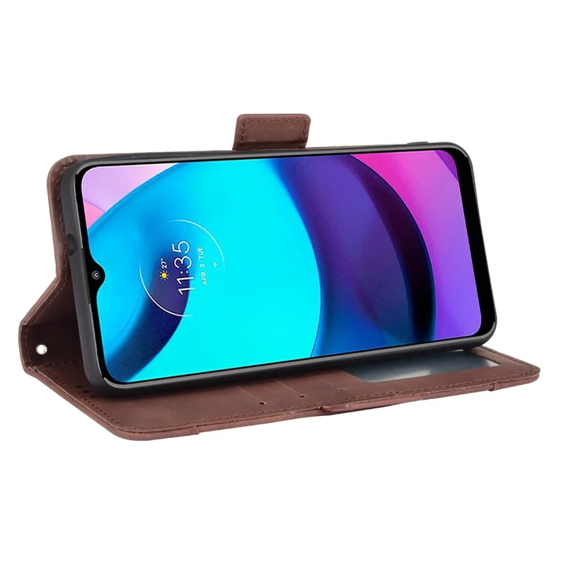 Scratch Resistant Flip Phone Case Multiple Card Slot Design PU Leather Wallet Cover Protector for Motorola Moto E20 - Brown