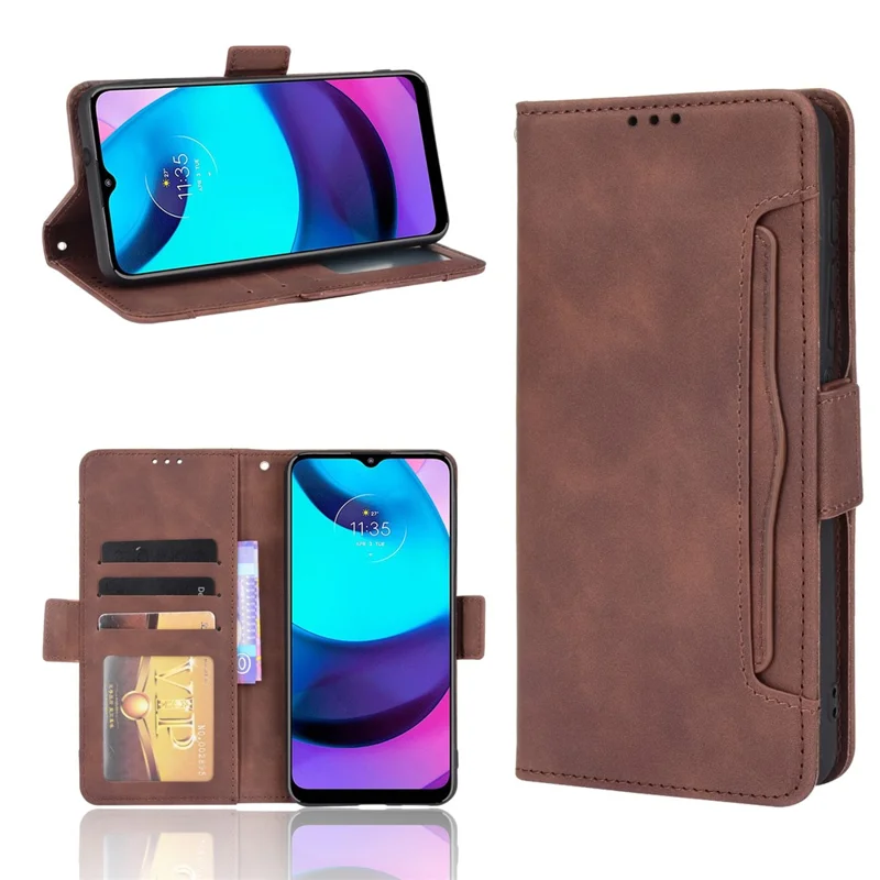 Scratch Resistant Flip Phone Case Multiple Card Slot Design PU Leather Wallet Cover Protector for Motorola Moto E20 - Brown