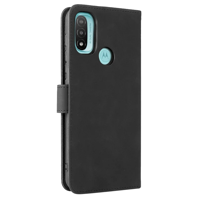 PU Leather Wallet Phone Case Skin-Touch Feeling Flip Stand Cover for Motorola Moto E20 - Black