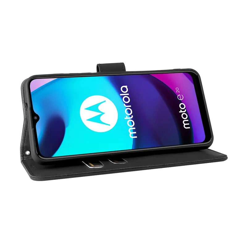 PU Leather Wallet Phone Case Skin-Touch Feeling Flip Stand Cover for Motorola Moto E20 - Black