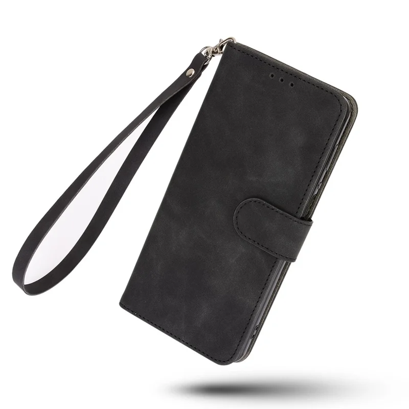 PU Leather Wallet Phone Case Skin-Touch Feeling Flip Stand Cover for Motorola Moto E20 - Black