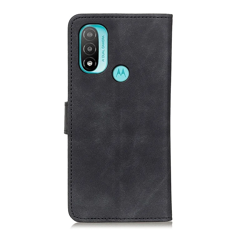 KHAZNEH Hands-Free Stand Vintage PU Leather Wallet Magnetic Closure Shockproof Flip Folio Case for Motorola Moto E20 / E30 / E40 - Nero