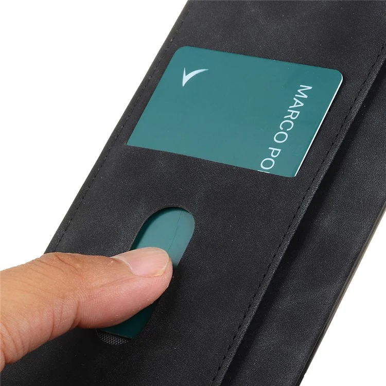KHAZNEH Hands-Free Stand Vintage PU Leather Wallet Magnetic Closure Shockproof Flip Folio Case for Motorola Moto E20 / E30 / E40 - Nero