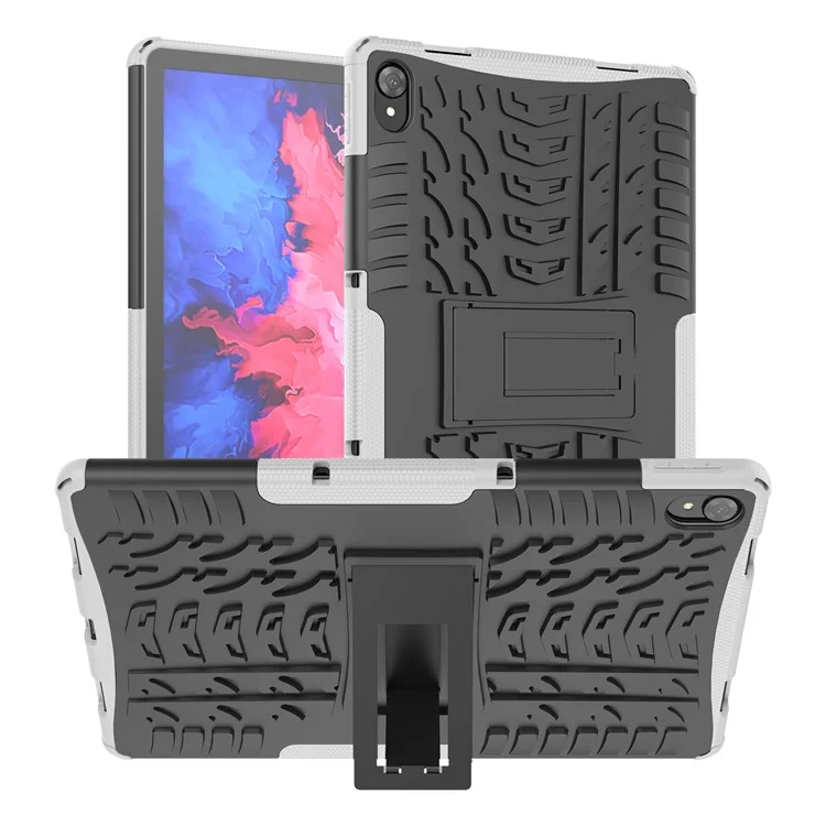 Texture de Pneu Kickstand Hybride Hard pc Soft Tpu Tpu Amoviter Protecteur Pour Lenovo Tab P11 / P11 5G - Blanche