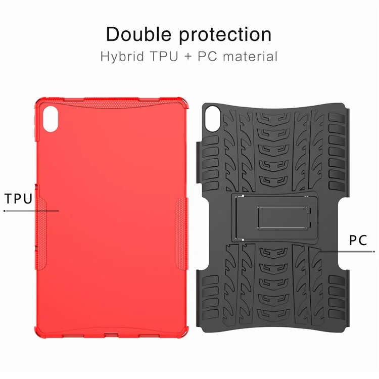 Textura de Neumáticos Kickstand Híbrida PC Hard Soft TPU Case Protector a Prueba de Choque Para Lenovo Tab P11 / P11 5G - Blanco