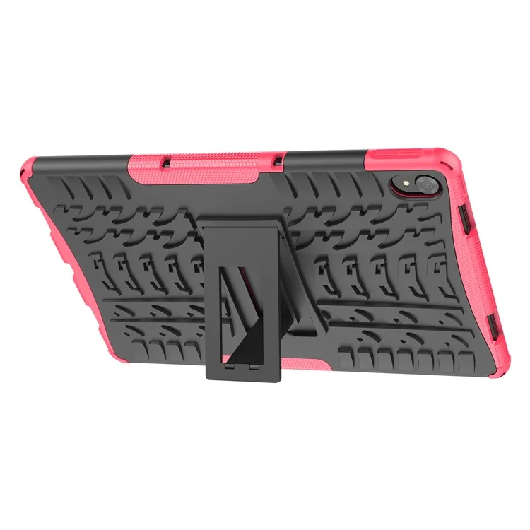 Tire Texture Kickstand Hybrid Hard PC Soft TPU Shockproof Protective Case for Lenovo Tab P11 TB-J606F / Tab P11 5G - Rose