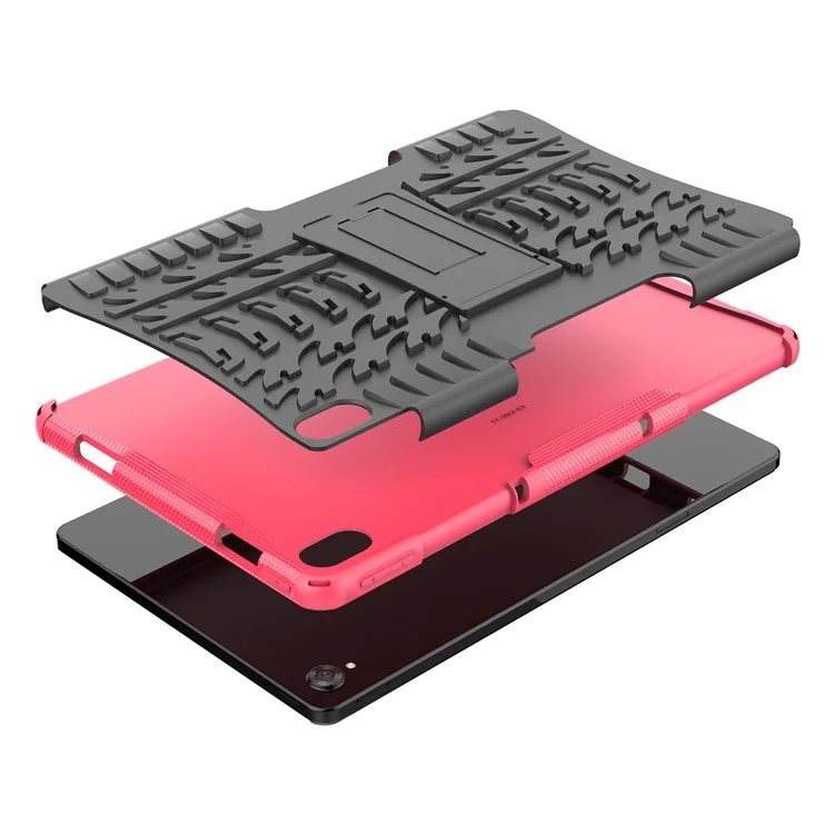 Tire Texture Kickstand Hybrid Hard PC Soft TPU Shockproof Protective Case for Lenovo Tab P11 TB-J606F / Tab P11 5G - Rose