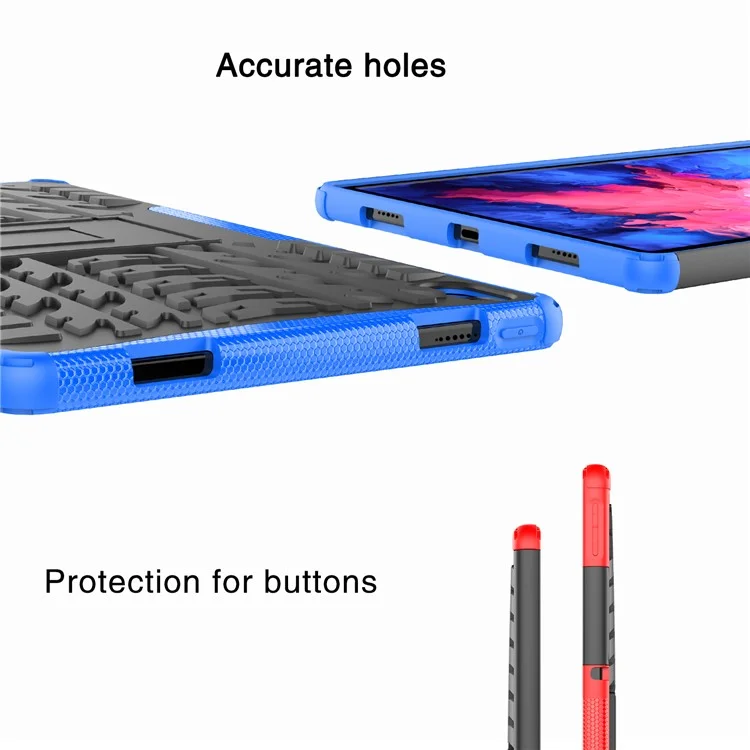 Tire Texture Kickstand Hybrid Hard PC Soft TPU Shockproof Protective Case for Lenovo Tab P11 TB-J606F / Tab P11 5G - Rose