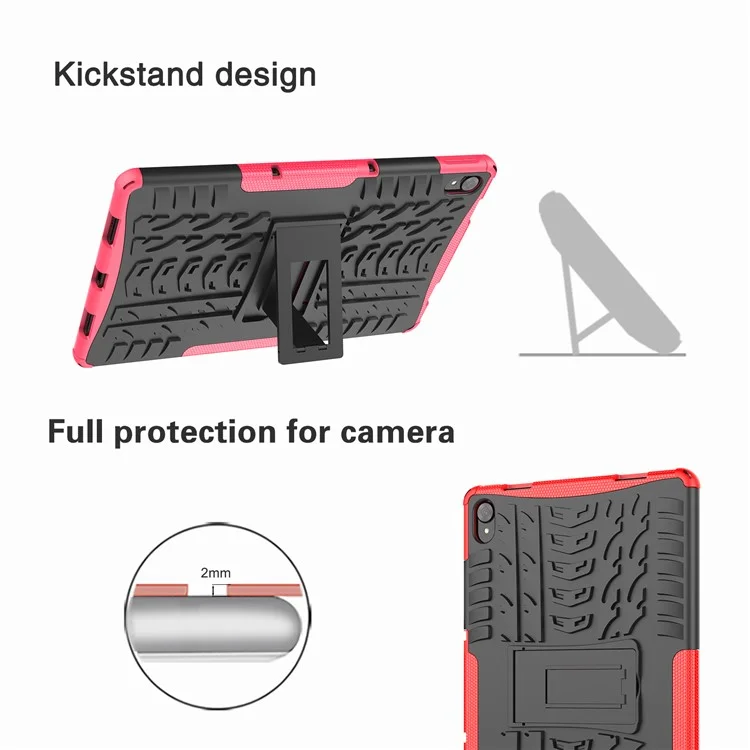 Tire Texture Kickstand Hybrid Hard PC Soft TPU Shockproof Protective Case for Lenovo Tab P11 TB-J606F / Tab P11 5G - Rose