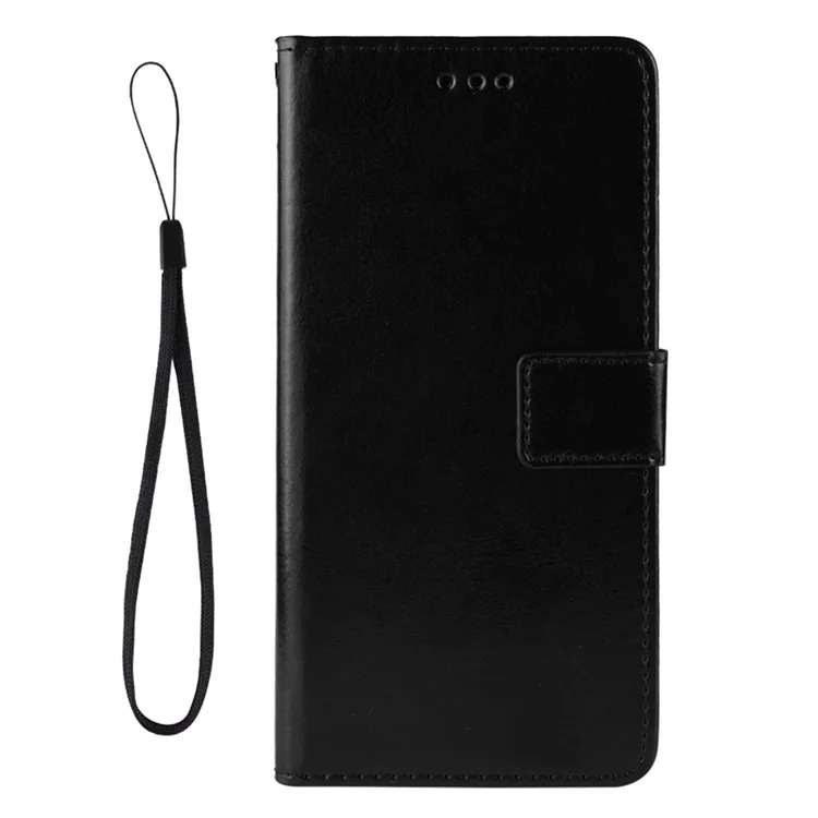 Crazy Horse Texture Portafoglio in Pelle PU Custodia Flip Folio Stand per Telefono con Cinturino da Polso Antigraffio Magnetico per Motorola Moto E20/E30/E40 - Nero 