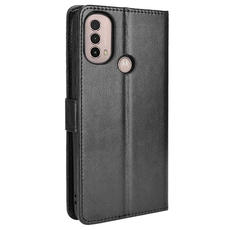 Crazy Horse Texture Portafoglio in Pelle PU Custodia Flip Folio Stand per Telefono con Cinturino da Polso Antigraffio Magnetico per Motorola Moto E20/E30/E40 - Nero 