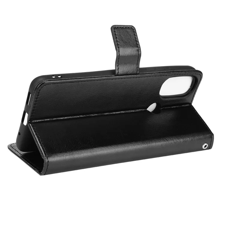 Crazy Horse Textur PU Leder Brieftasche Flip Folio Stand Telefonabdeckung Magnetische Anti-kratzer-hülle Mit Handgelenkriemen Für Motorola Moto E20/E30/E40 - Schwarz