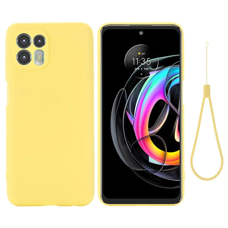 Precise Cutout Soft Liquid Silicone Anti-drop Phone Case Cover with Wrist Strap for Motorola Edge 20 Lite - Yellow