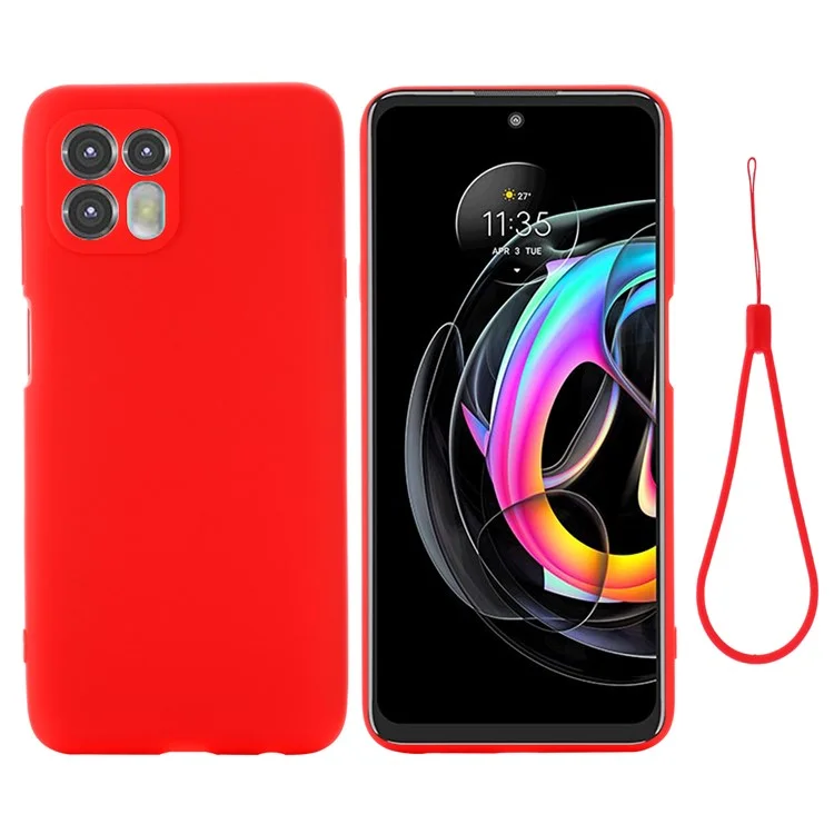 Funda de teléfono de silicona líquida suave con recorte preciso y correa de muñeca para Motorola Edge 20 Lite - Rojo