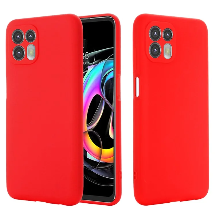 Funda de teléfono de silicona líquida suave con recorte preciso y correa de muñeca para Motorola Edge 20 Lite - Rojo