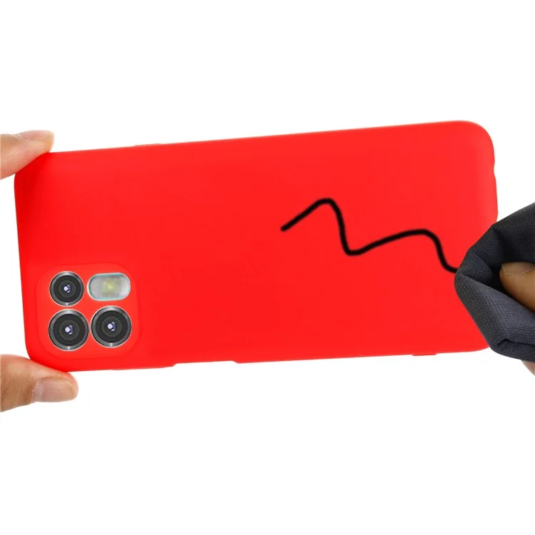 Funda de teléfono de silicona líquida suave con recorte preciso y correa de muñeca para Motorola Edge 20 Lite - Rojo