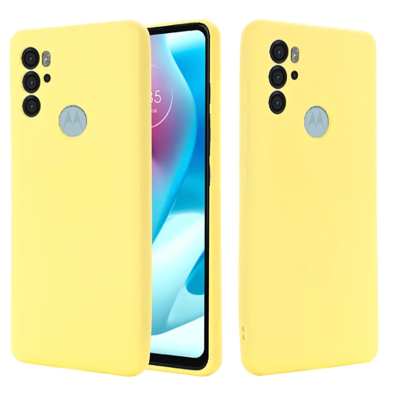 Anti-scratch Soft Liquid Silicone Phone Protective Case Cover with Wrist Strap for Motorola Moto G60S - Yellow