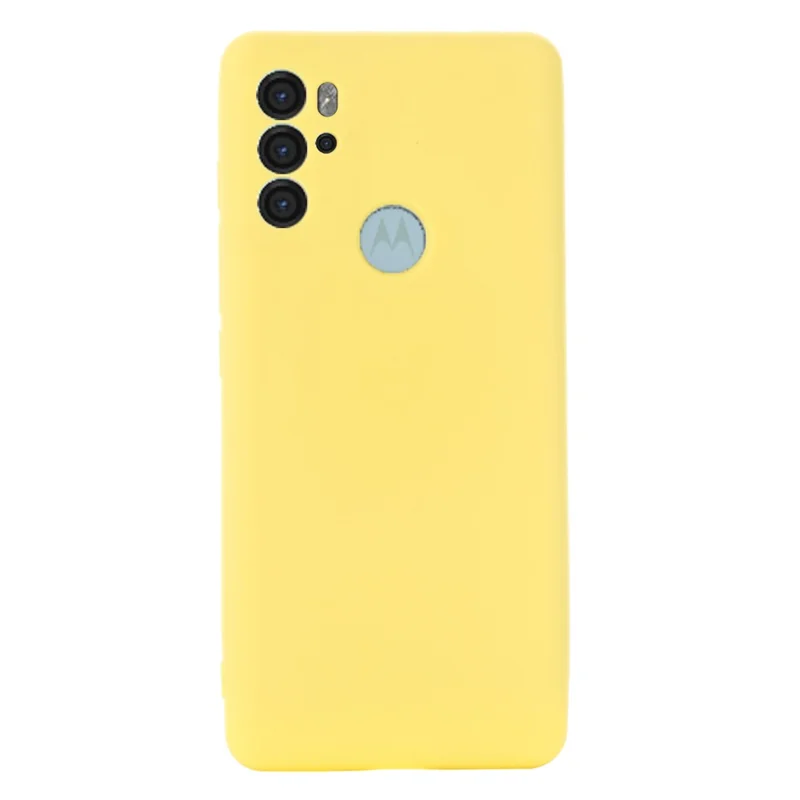 Anti-scratch Soft Liquid Silicone Phone Protective Case Cover with Wrist Strap for Motorola Moto G60S - Yellow