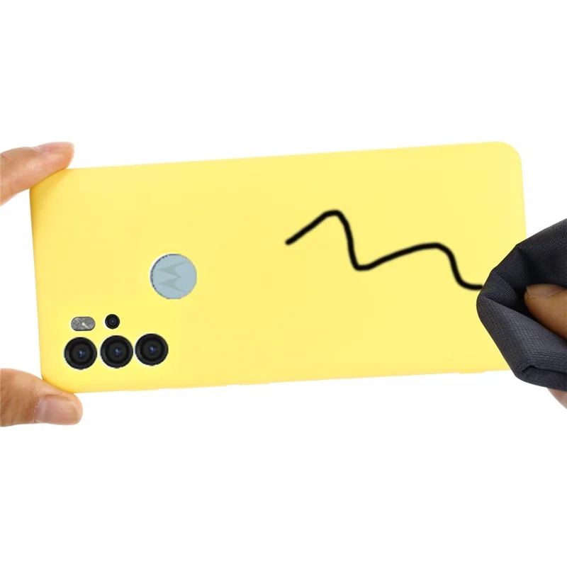 Anti-scratch Soft Liquid Silicone Phone Protective Case Cover with Wrist Strap for Motorola Moto G60S - Yellow