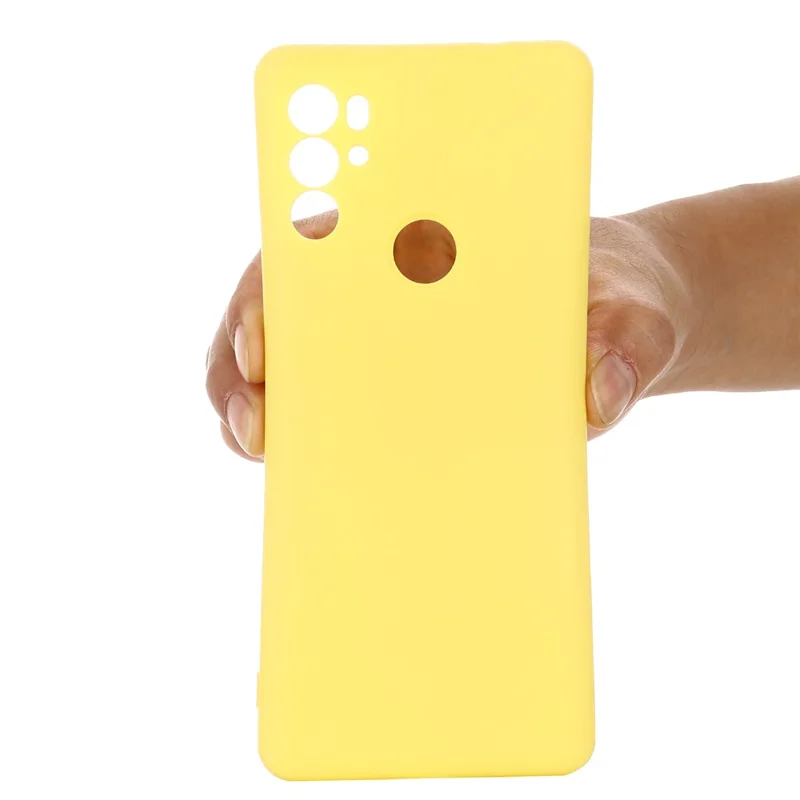 Anti-scratch Soft Liquid Silicone Phone Protective Case Cover with Wrist Strap for Motorola Moto G60S - Yellow