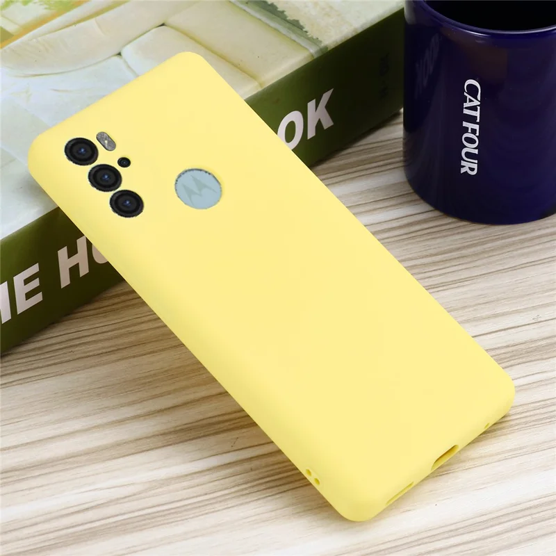 Anti-scratch Soft Liquid Silicone Phone Protective Case Cover with Wrist Strap for Motorola Moto G60S - Yellow