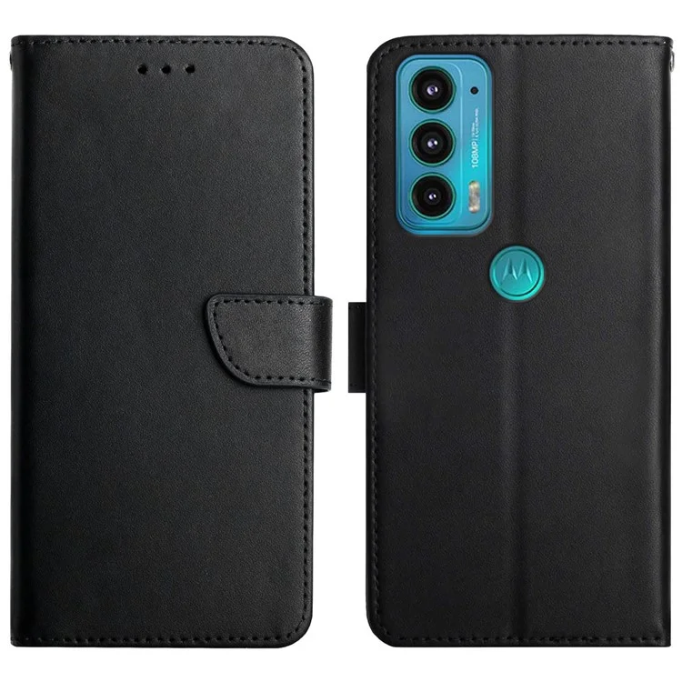 Nappa Texture Genuine Leather Multifunction Wallet Stand Fully Wrapped Protective Phone Case for Motorola Edge 20 - Black