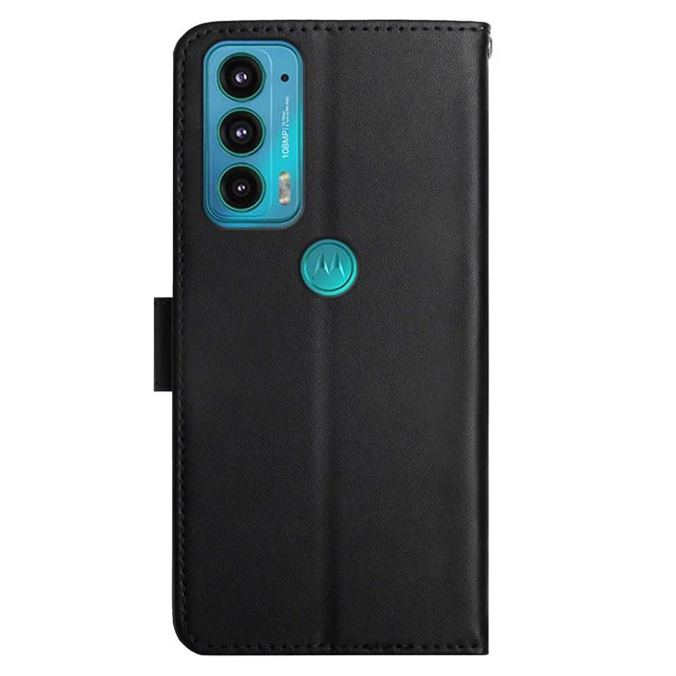 Nappa Texture Genuine Leather Multifunction Wallet Stand Fully Wrapped Protective Phone Case for Motorola Edge 20 - Black