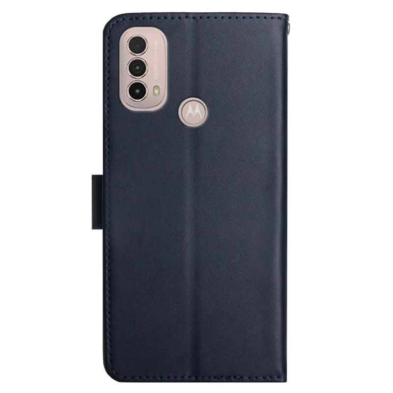 Nappa Texture Mobile Phone Shell Genuine Leather Wallet Stand Protective Case for Motorola Moto E20/E30/E40 - Blue