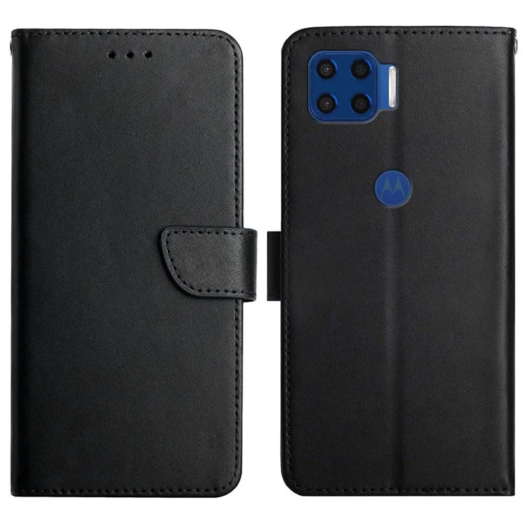 Para Motorola Moto G 5G Plus Función de Soporte de Billetera Práctica Cubierta de Teléfono Flip Textura de Cuero de Cuero Redectivo Del Cuerpo Comple - Negro