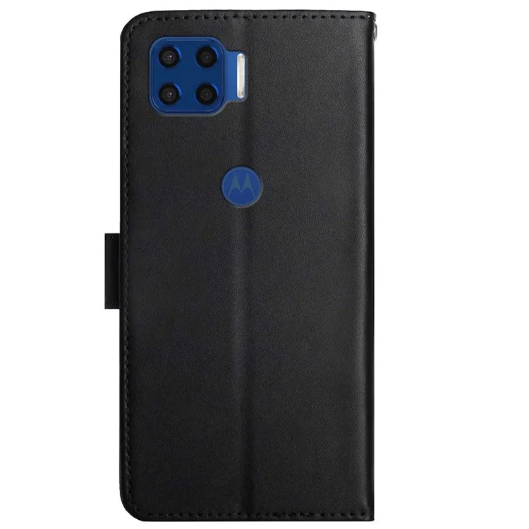 Para Motorola Moto G 5G Plus Función de Soporte de Billetera Práctica Cubierta de Teléfono Flip Textura de Cuero de Cuero Redectivo Del Cuerpo Comple - Negro
