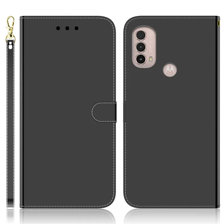Coueurs PU Premium + Tpu Mirror Sur Une Surface de Surface de Téléphone Handy Téléphone Couvrage du Portefeuille Portefeuille Étui de Téléphone Pour Motorola Moto E40 / E30 / E20 - le Noir