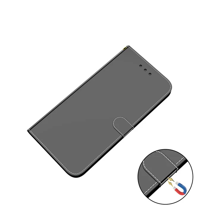 Coueurs PU Premium + Tpu Mirror Sur Une Surface de Surface de Téléphone Handy Téléphone Couvrage du Portefeuille Portefeuille Étui de Téléphone Pour Motorola Moto E40 / E30 / E20 - le Noir