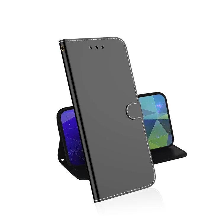 Coueurs PU Premium + Tpu Mirror Sur Une Surface de Surface de Téléphone Handy Téléphone Couvrage du Portefeuille Portefeuille Étui de Téléphone Pour Motorola Moto E40 / E30 / E20 - le Noir