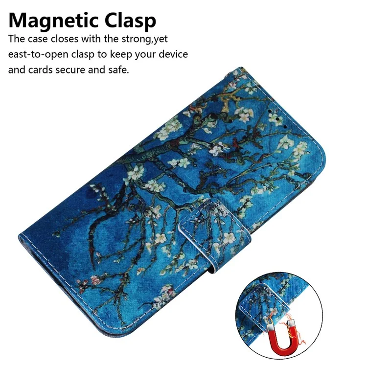 Custodia in pelle PU con chiusura magnetica, stampa a motivo, supporto per Motorola Moto E20 / E30 / E40 - Fiore d'Albicocca