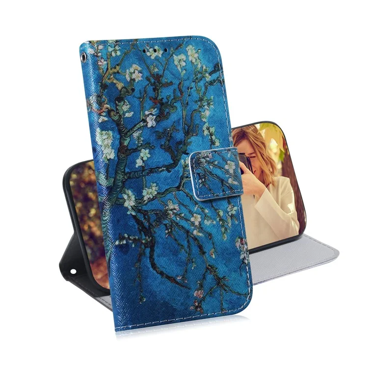 Custodia in pelle PU con chiusura magnetica, stampa a motivo, supporto per Motorola Moto E20 / E30 / E40 - Fiore d'Albicocca