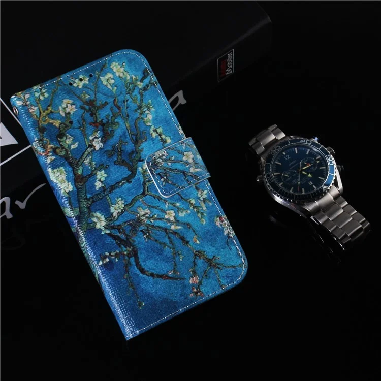Custodia in pelle PU con chiusura magnetica, stampa a motivo, supporto per Motorola Moto E20 / E30 / E40 - Fiore d'Albicocca