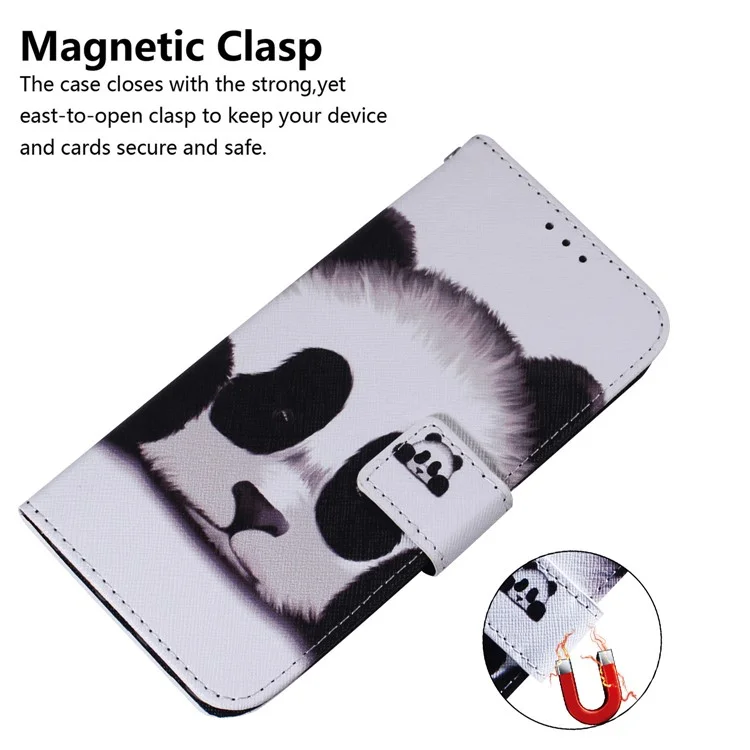 Modèle Impression de Fermeture Magnétique PU Cuir de Support de Support Soft TPU TPU Téléphone Intérieur Couverture Pour Motorola Moto E20 / E30 / E40 - Panda