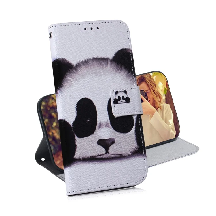 Stampa Motivi Chiusura Magnetica Custodia in Pelle PU Wallet TPU TPU Coperchio Telefonico Interno Per Motorola Moto E20 / E30 / E40 - Panda