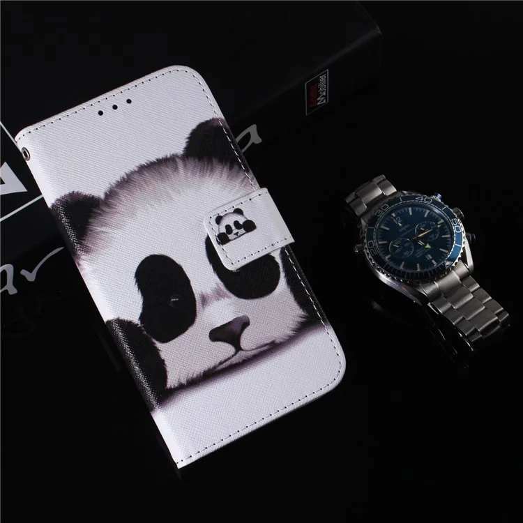 Pattern Printing Magnetic Closure PU Leather Case Stand Wallet Soft TPU Inner Phone Cover for Motorola Moto E20 / E30 / E40 - Panda