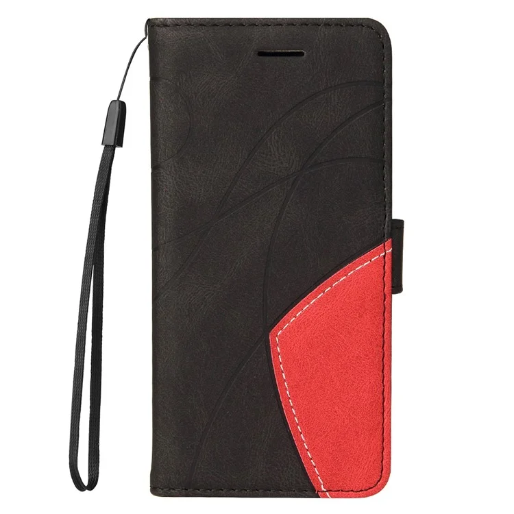 Série Couro KT-1 Capa Carteira de Couro PU Resistente a Choques com Detalhes Bicolores para Motorola Moto E20/E30/E40, com Alça de Mão - Preta 